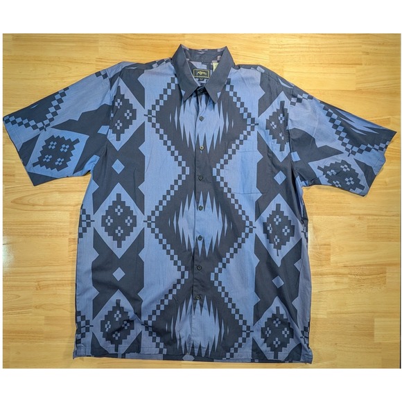 Roper Other - Roper Mens Aztec Geometric Button Down Shirt XLT Blue Cotton Short Sleeve Korea